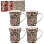 OFFICIAL WILLIAM MORRIS HONEYSUCKLE SET OF 4 CHINA COFFEE MUGS CUP NEW GIFT BOX