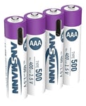 ANSMANN 4 x Micro AAA Li-ion Batteries with USB Type-C Connection, Rechargeable via USB-C/High Power of 1.5 Volt & 500 mAh/Suitable for Remote Control, Controllers, Lamps, Toys, Radios