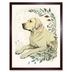 Labrador Retriever Dog Lying in Field Modern Linocut Illustration Art Print Framed Poster Wall Decor 12x16 inch