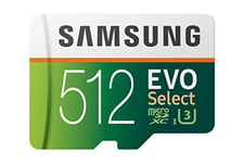 Samsung EVO Select Carte mémoire microSDXC UHS-I U3 100 Mo/s Full HD et 4K UHD avec adaptateur SD (MB-ME512HA/EU)