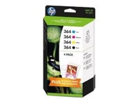HP 364 Combo Pack (J3M82AE) - Cartouches noir, jaune, cyan, magenta + papier photo - original - pour Photosmart C5393, Plus B209, Premium C309, Premium Fax C309, Premium TouchSmart Web C309