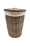 Round Wicker Laundry Basket Bin Cotton Lining Lid Small 42.5 x 30 cm