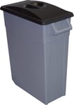 Solent Plastics 65 Litre Slim Bin Mobile Recycling Waste Catering Office Container with Lid - Open or Closed Lid - Handles - 4 Colours - Great Value (Black CLOSED Lid)