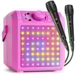 Fenton KAR50P karaoke set - Karaoke box med Bluetooth, laddningsbart batteri, lysdioder och 2 mikrofoner - Rosa, Rosa Karaokemaskin med LED-ljuseffekt Rosa