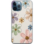Apple iPhone 12 Pro Transparent Mobilskal Tecknade Blommor