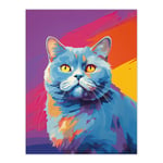 British Shorthair Cat Lover Gift Pet Portrait Purple Orange Blue Artwork Painting Unframed Wall Art Print Poster Home Decor Premium