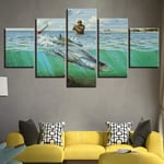 RuYun 5 Panel HD Print Fishing in the sea wall Art posters Print On Canvas Art Painting Modular Wallpaper For home 20x35 20x45 20x55cm no frame
