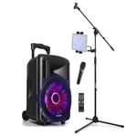 FT10LED Portable Karaoke Speaker with Wireless Microphone and Stand, Bluetooth