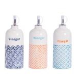 Hand-Printed Vinegar Pourer Bottles 500ml 3 Colours Pack of 3