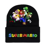 Super Mario Bros. Tryckt Stickad Mössa Unisex Varm Vintermössa med Uppvikt Kant, Present till Män och Kvinnor C