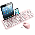 LeadsaiL Wireless Keyboard and Mouse Set with Phone and Tablet Holder, Wireless USB Mouse and Computer Keyboard Combo, Full-sized QWERTY UK Keyboard for HP/Lenovo Laptop and Mac-Pink