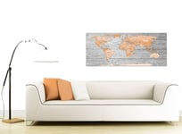 Large Orange Grey Map of World Atlas Canvas Wall Art Print - 120cm Wide - 1304
