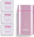 Wild Natural Deodorant for Women - Aluminium Free - Pink Case Starter Kit with 3