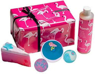 Bomb Cosmetics Let's Flamingle Handmade Wrapped Bath, Body & Shower Gift Pack,
