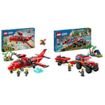 LEGO City L’Avion de Sauvetage des Pompiers, Jouet de Construction avec 3 Minifigurines de Pilote & City Le Camion de Pompiers 4x4 et Le Canot de Sauvetage, Jouet pour Garçons et Filles Dès 5 Ans