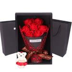 Simulation 7 Pcs Soap Rose With Plush Teddy Bear And Gift Box Red