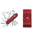 VICTORINOX Couteau d'officier "Huntsman Lite" rouge transparent & Etui cuir pour Couteau Suisse, rouge