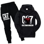 CR7 Ronaldo Pojkar Träningsoverall Fotboll Luvtröja Sweatshirt Huvtröja Toppar+byxor Outfits Svart 130cm