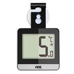 ADE Thermomètre de réfrigérateur numérique (thermomètre peu encombrant avec grand écran, thermomètre d'ambiance réfrigérateur congélateur à poser/suspendre avec aimant, ventouse) noir | WS1832