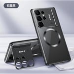 Fodral för Samsung Galaxy S24 Ultra med Osynligt Stativ för Kamera, Kompatibelt med MagSafe, 360 Graders Skydd Magnetisk Metall Bumper Bakre PC-Skydd Black