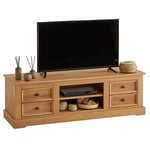 IDIMEX Meuble TV Kent Banc télévision en pin Massif Finition cirée 144 x 46 x 45 cm, avec 4 tiroirs et 2 niches