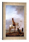 'Image encadrée de Philips wouwermans ou Wouwerman "Gentleman on a horse Watching A Falconer, dans le cadre de haute qualité Photos fait main Impression artistique, 30 x 40 cm, argent Raya