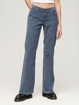 Superdry Low Rise Cord Flare Jeans, Washed Denim Blue