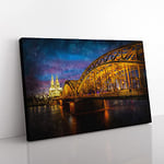 Big Box Art Cologne Cathedral & The Hohenzollern Bridge Painting Canvas Wall Art Print Ready to Hang Picture, 76 x 50 cm (30 x 20 Inch), Brown, Blue, Gold, Brown
