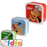 Puckator Set of 3 Lunch Boxes Asterix Obelix & Idefix Dogmatix Gift