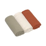 LÄSSIG M-vävnadsdukar M 3-pack Little Forest olive / milky /rust 60 x 60 cm