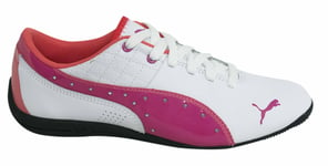 Puma Drift Cat 6 Junior Kids Lace Up White Pink Trainers 305185 01 D94