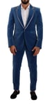 DOLCE & GABBANA Suit Blue SICILIA Velvet Slim Fit 2 Pc EU48 / US38 / M