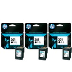 3x Original HP 301 Black Ink Cartridges For DeskJet 1050 Inkjet Printer