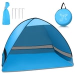 Tente de plage Tente de soleil de plage pop-up, uv 50+ portable 2 ou 3 Personnes Famille Extérieur Bleu 200120130cm pas de rideau - Swanew
