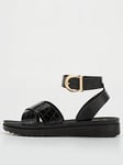 V by Very Comfort Wide Fit Croc Ankle Strap Comfort Sandal, Black, Size 8Ee, Women