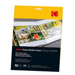KODAK Photo Sticker Paper - Pack de 10 feuilles de papier photo autocollant - Format 21 x 29.7 cm (A4) - Finition brillante - 120 gsm - Neuf
