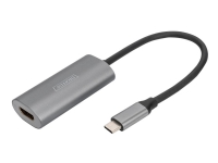 DIGITUS - Videokort - 24 pin USB-C hane till HDMI hona - 20 cm - silver - Dolby DTS-HD Master Audio-support, stöder 21:9-filmförhållande, 8K60Hz stöd, 3D-videostöd