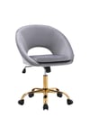 Grey Velvet Swivel Office Chair Height Adjustable for Home Office