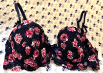 NEW! Boux Avenue 32C navy and pink Chloe rose padded underwired balcony bra