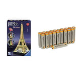 Ravensburger - 12579 - Puzzle 3D Building - 216 Pièces - Tour Eiffel De Nuit avec les batteries Amazon Basics