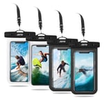[4 Pack] JOTO Waterproof Phone Pouch Case Underwater Dry Bag for Beach Swimming Pool, for iPhone 12 Pro Max XS Max XR X 8 7 6S Plus, Galaxy S20 Ultra S10 S9, Note 10 9 8, Pixel 4 3 -Black/Clear