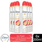 Dove Advanced Care Go Fresh AntiPerspirant Spray Peach & White Blossom, 6x200ml