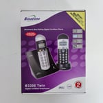 Binatone E3300 Twin. 2x Cordless Telephones. Black Silver. New In Box