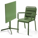 OVIALA Oviala - Ensemble table de jardin carrée et 2 fauteuils métal vert cactus Palavas Vert