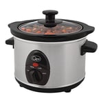 Quest 35260 Slow Cooker / 1.5 Litres/Compact Stainless Steel / 120W / 3 Temperature Settings/Transparent Toughened Glass Lid/Dishwasher Safe
