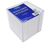 Bright Ideas White Paper Note Block, White, 9cm x 9cm Sheet Transparent Cube Note Box with White Sheets, Memo Block and Dispenser Message Pad & Small Writing Paper for School Office Home