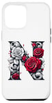 iPhone 12 Pro Max Red Rose Roses Flower Floral Design Monogram Letter N Case