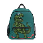 ISAOA Dinosaur with Sunglasses Children's Backpack for Boys,Kid's Schoolbag for Kindergarten Preschool Toddler Baby Nursery Travel Bag with Chest Clip