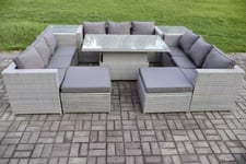 11 Seater PE Rattan Garden Funiture Set Adjustable Rising Lifting Table Sofa Dining Set with 2 Side Tables