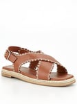 V by Very Wide Fit Cross Strap Flat Sandal - Brown, Brown, Size 9Ee, Women